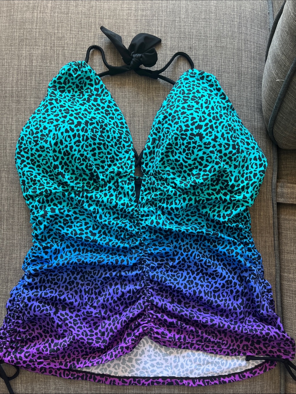 Swimsuits For All Teal Blue Purple Ombre Leopard Tankini